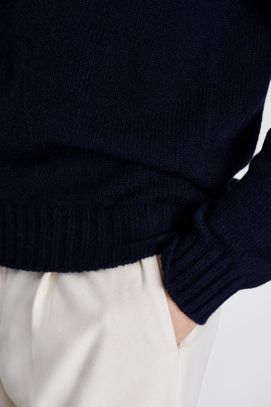 Cashmere Long Sleeve Skipper Polo Shirt Navy Model Cuff Image