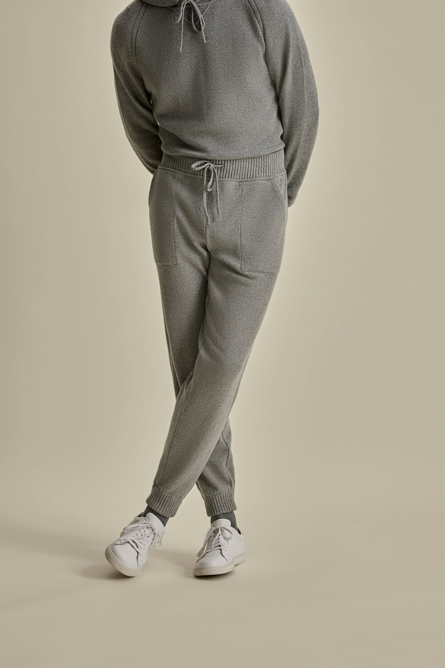 Cashmere Track Pants Grey Model Cropped Image