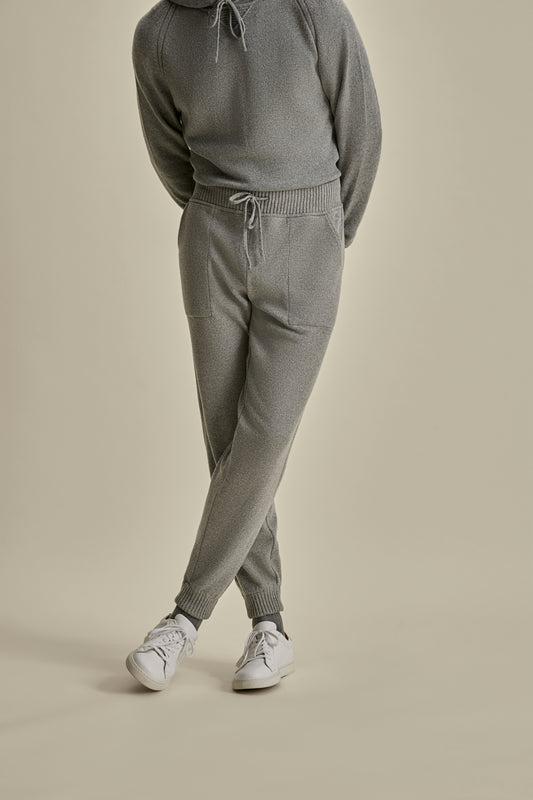 Cashmere Track Pants Grey Model Cropped Image