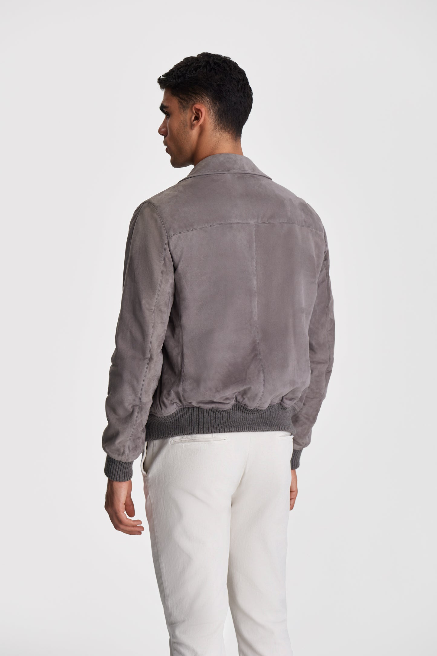Suede Shirt Collar Jacket Grey Model Back Image