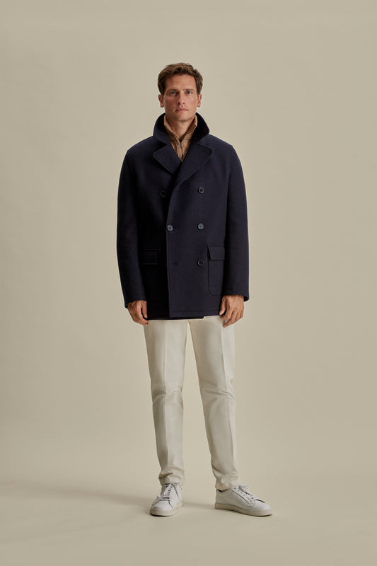 Double Wool Pea Coat Navy Model Image