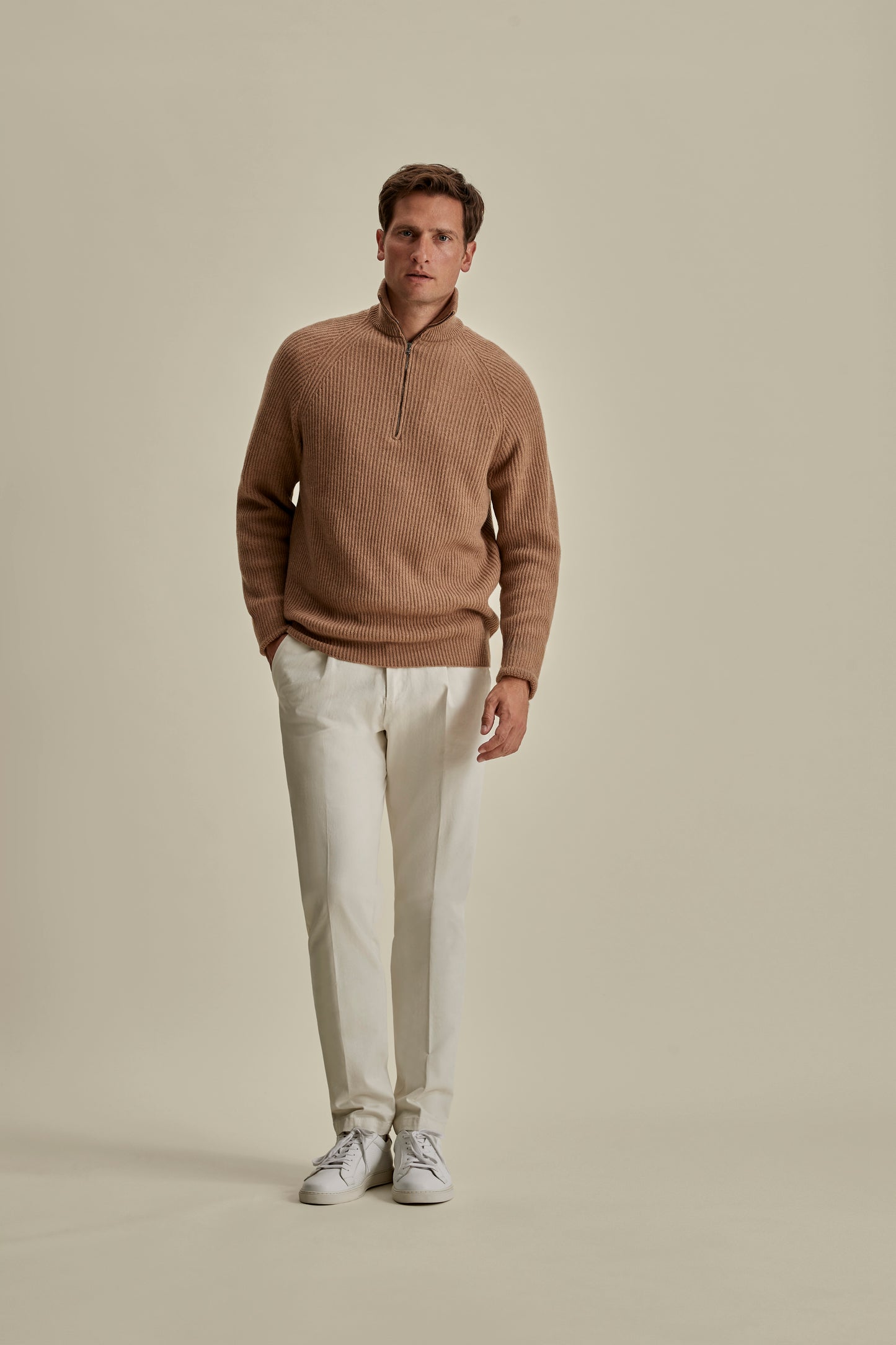 Cashmere Half-Zip Sweater Camel Model Image