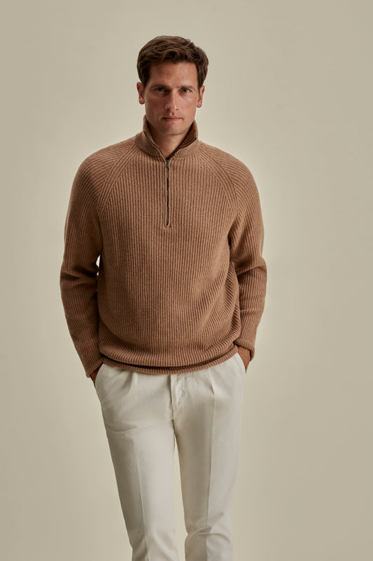 Cashmere Half-Zip Sweater Camel Model Cropped Image