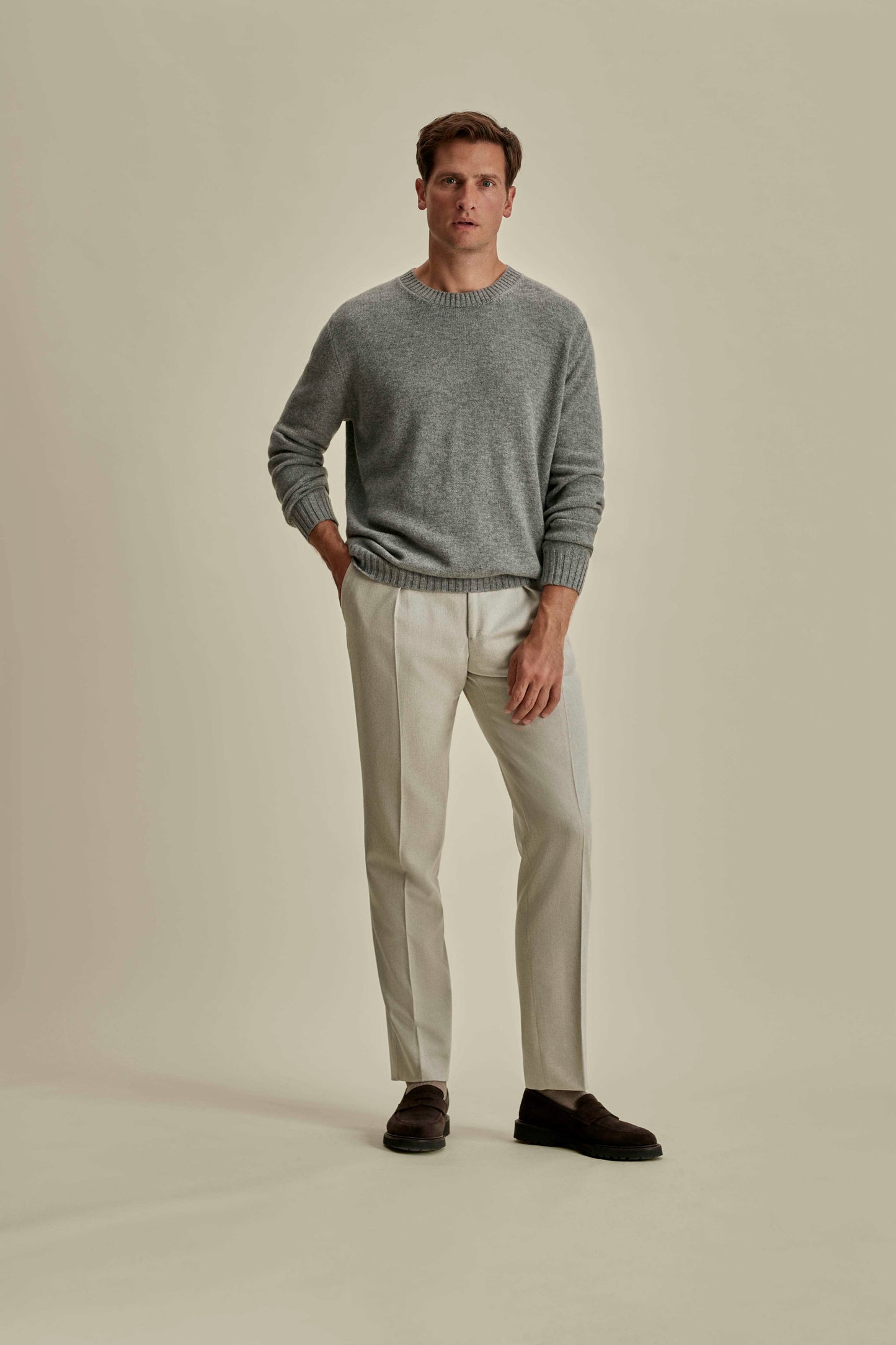 Cashmere Crew Neck Sweater Grey Model Image