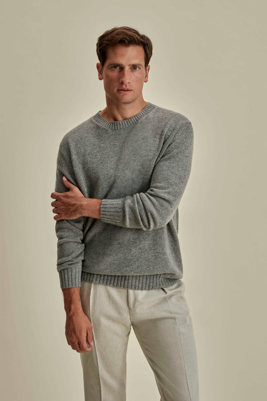 Cashmere Crew Neck Sweater Grey Model Cropped Image