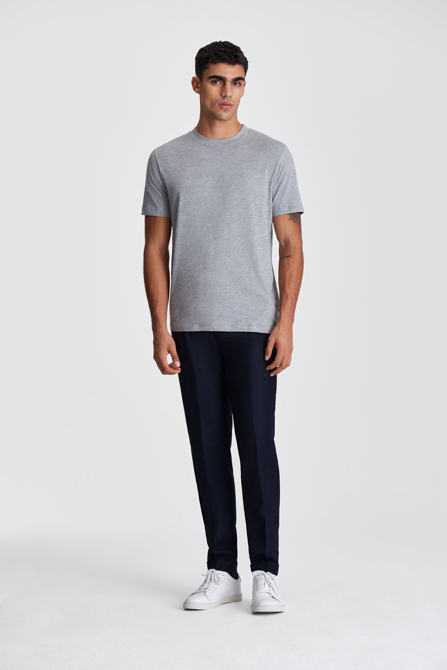 Cotton Wide Collar Classic T-Shirt Grey Model Image