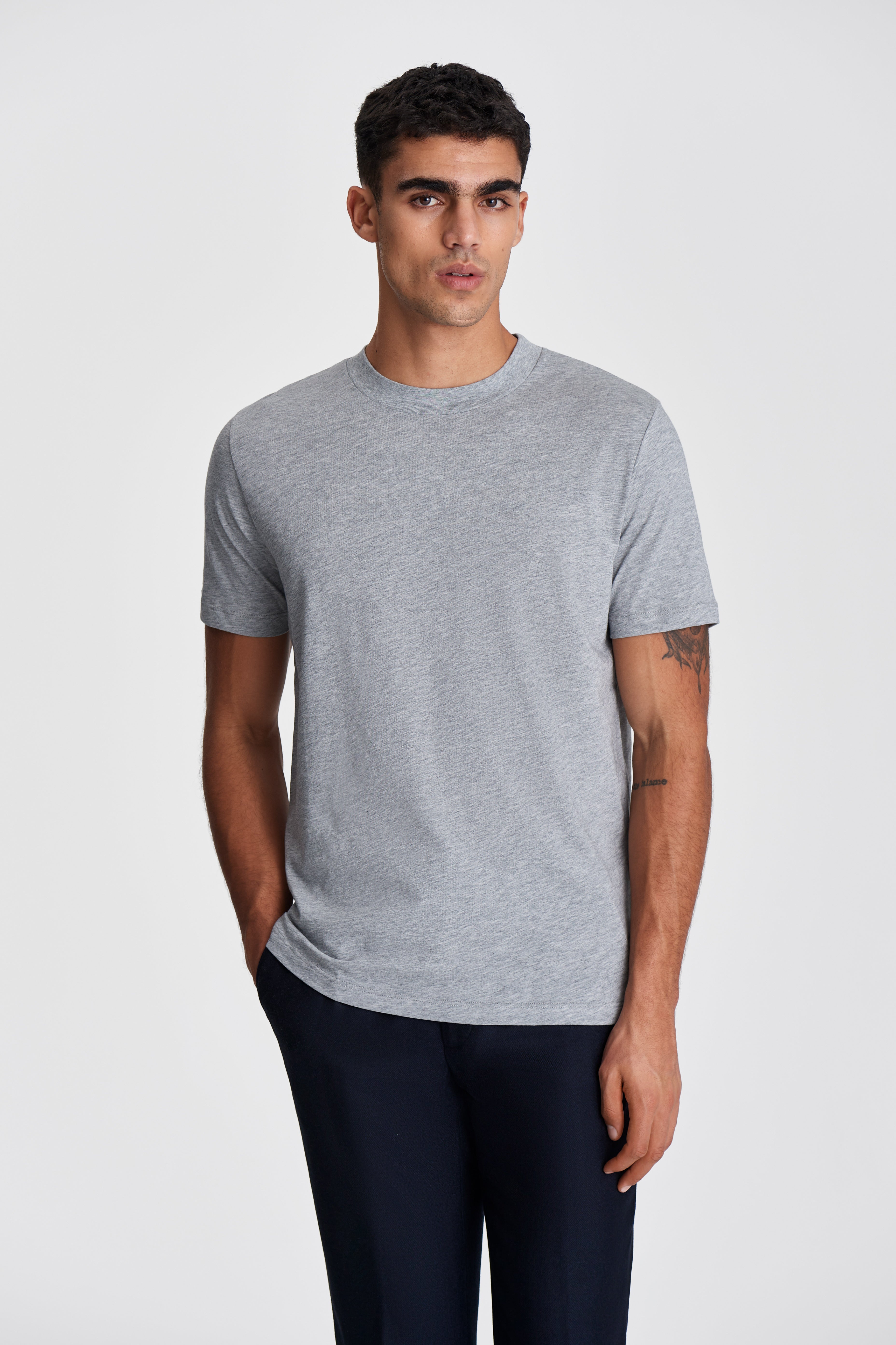 Cotton Wide Collar Classic T-Shirt Grey Model Cropped Image