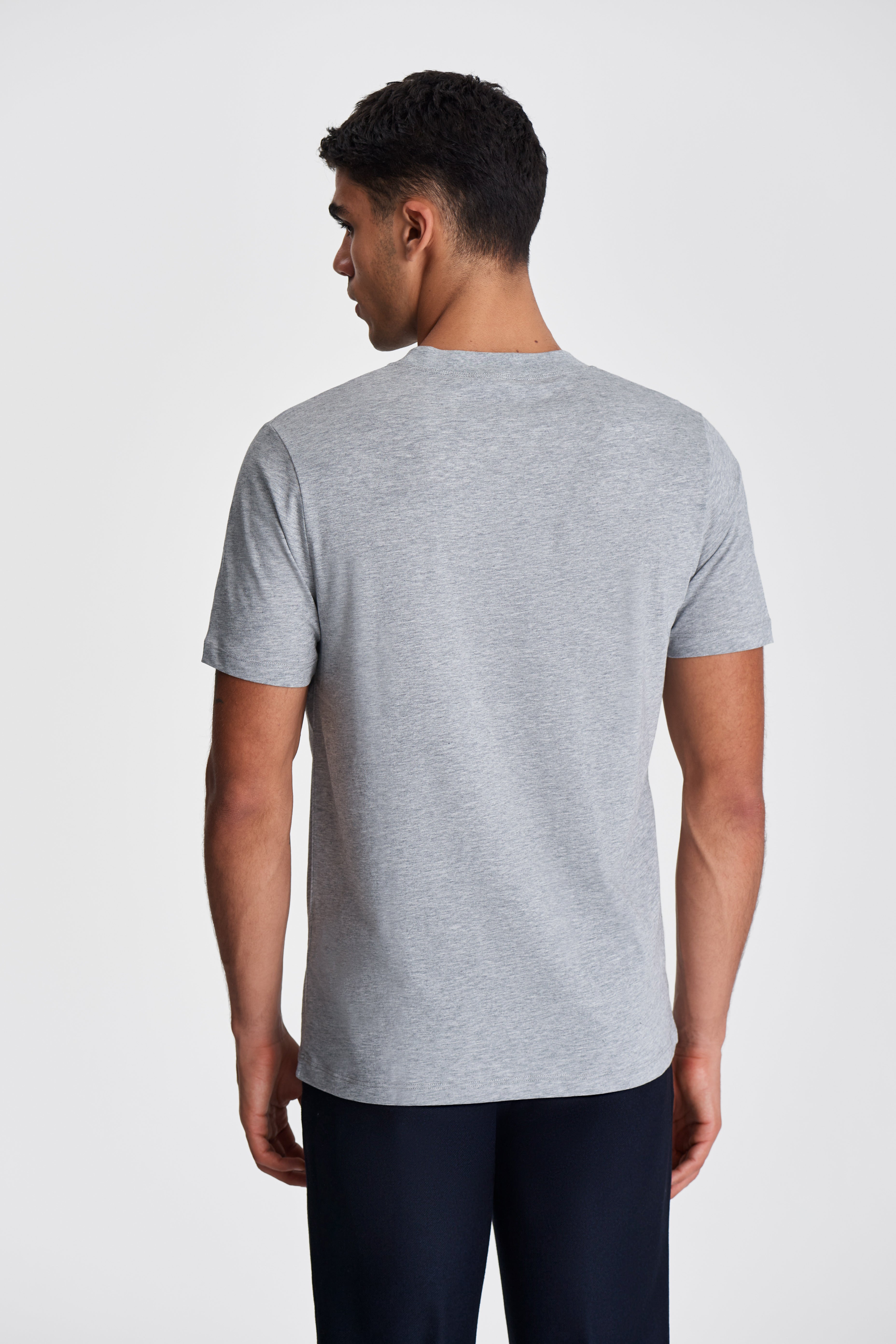 Cotton Wide Collar Classic T-Shirt Grey Model Back Image