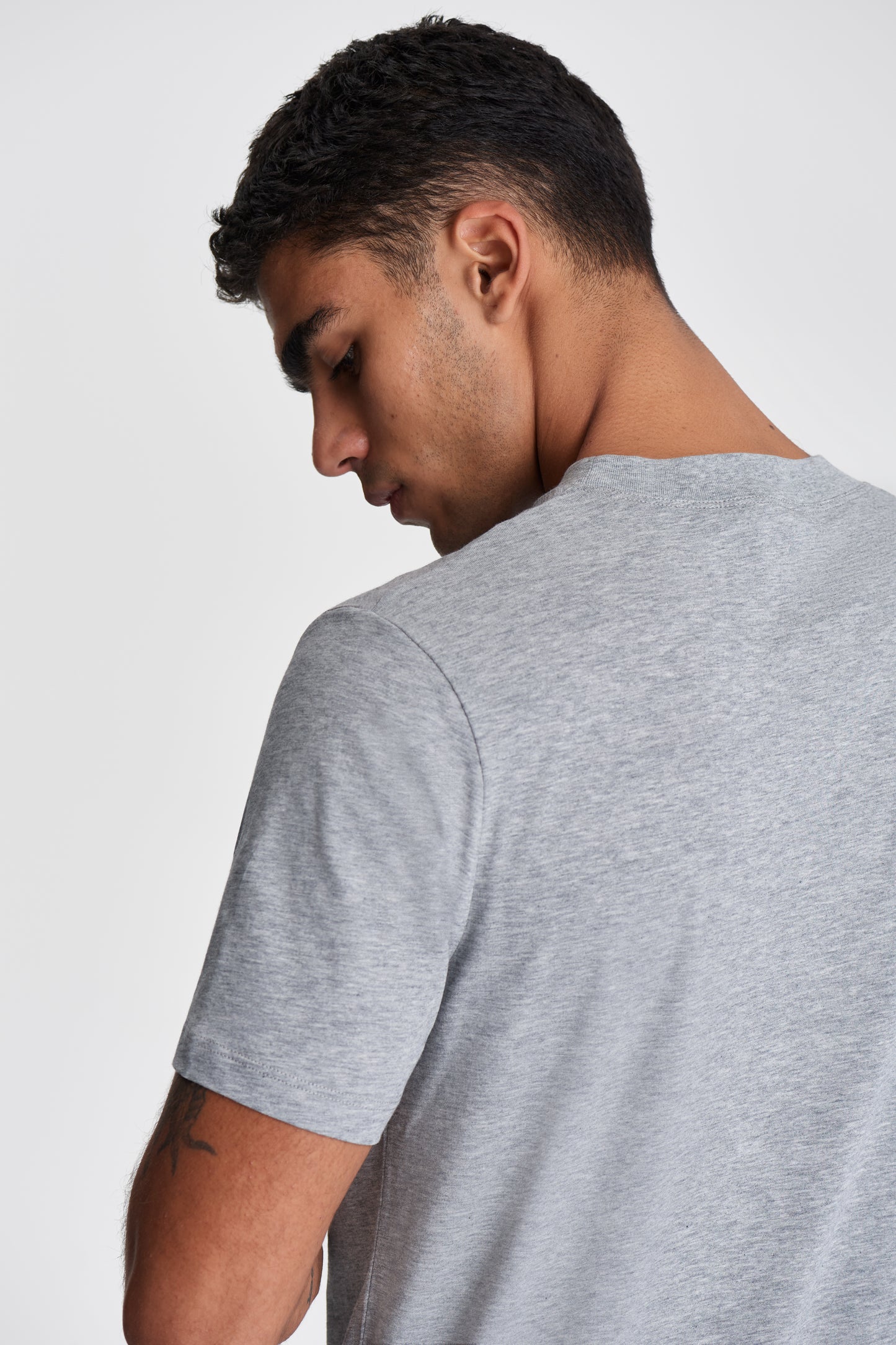 Cotton Wide Collar Classic T-Shirt Grey Model Sleeve Image