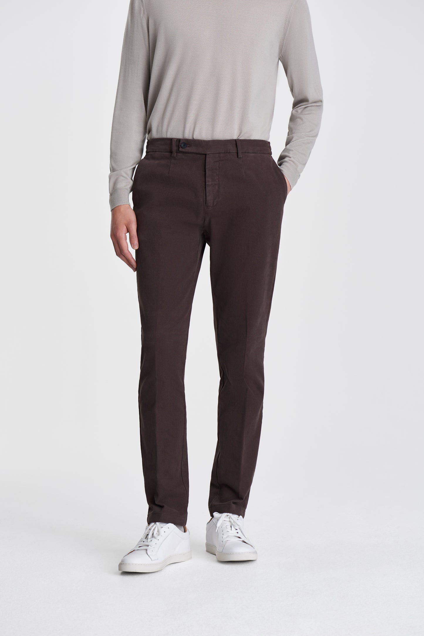 Cotton Easy Fit Chinos Brown Model Cropped Image