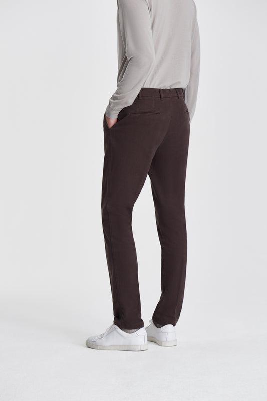Cotton Easy Fit Chinos Brown Model Cropped Back Image