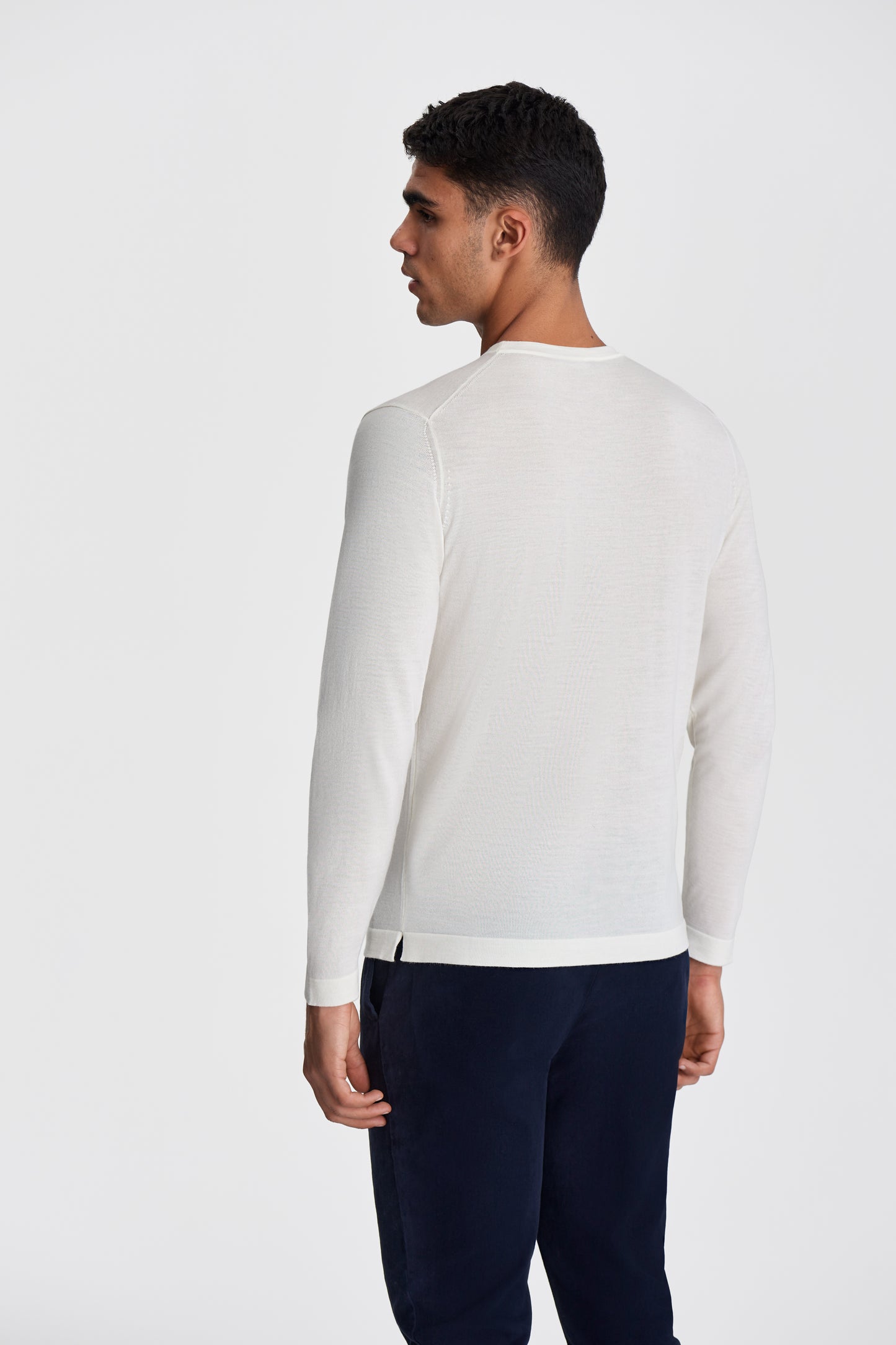 Wool Long Sleeve relaxed Fit T-Shirt Off White Model Back Image