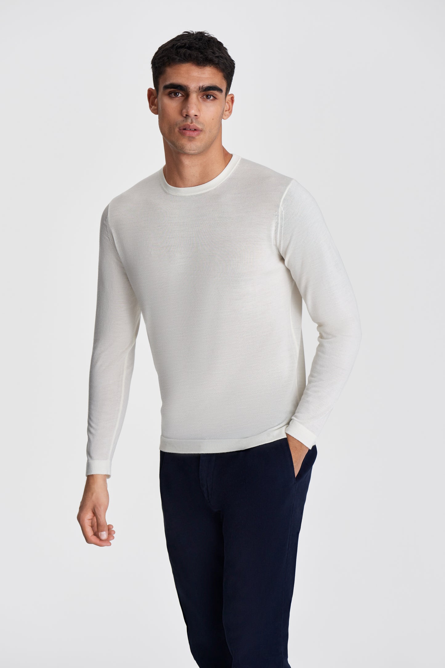 Wool Long Sleeve relaxed Fit T-Shirt Off White Model Cropped Image