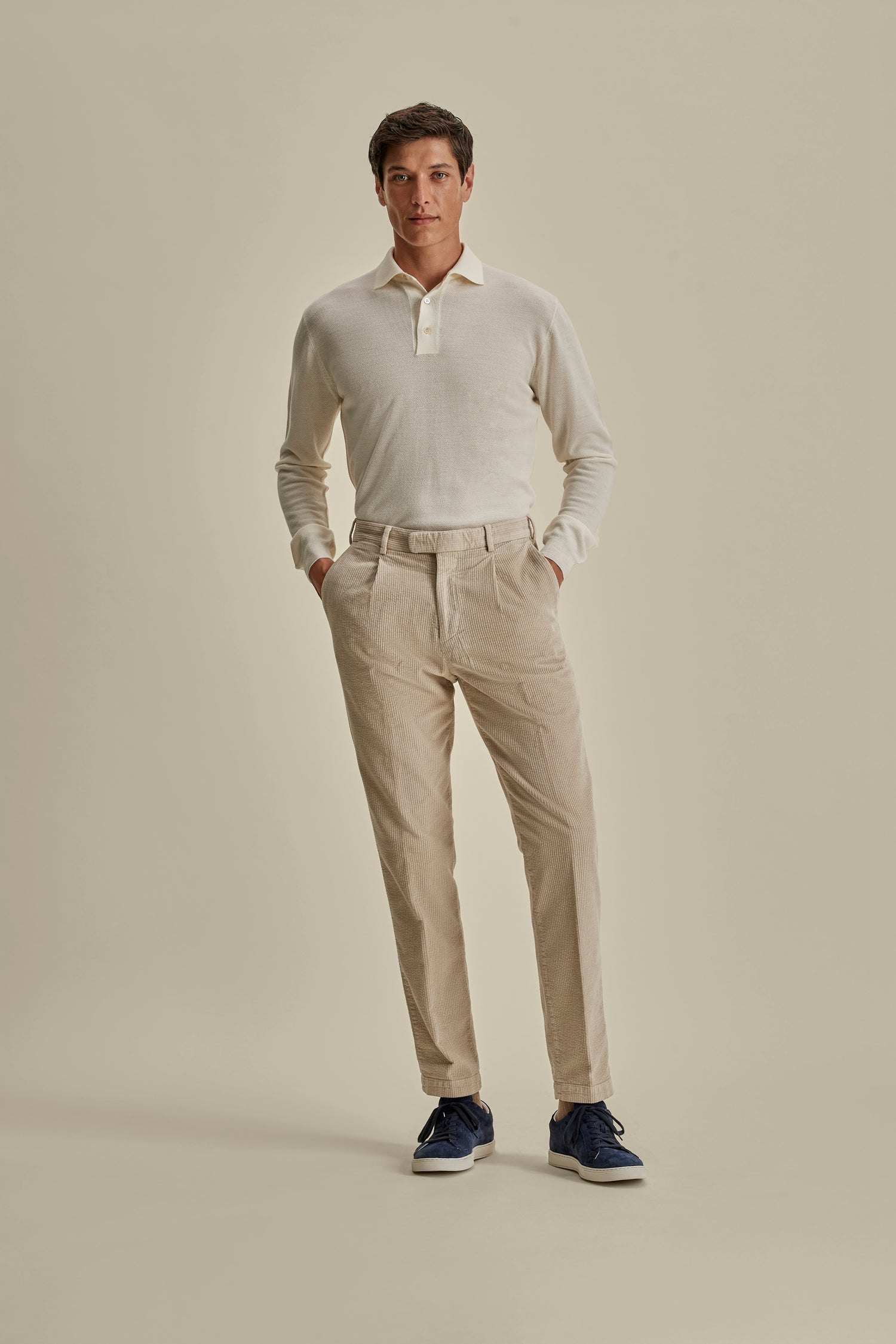 Corduroy Single Pleat Chinos Off White Model Image