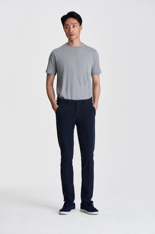 Cotton Flat Front Slim Fit Chinos Navy Model Image