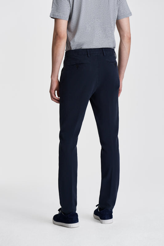 Cotton Flat Front Slim Fit Chinos Navy Model Cropped Back Image