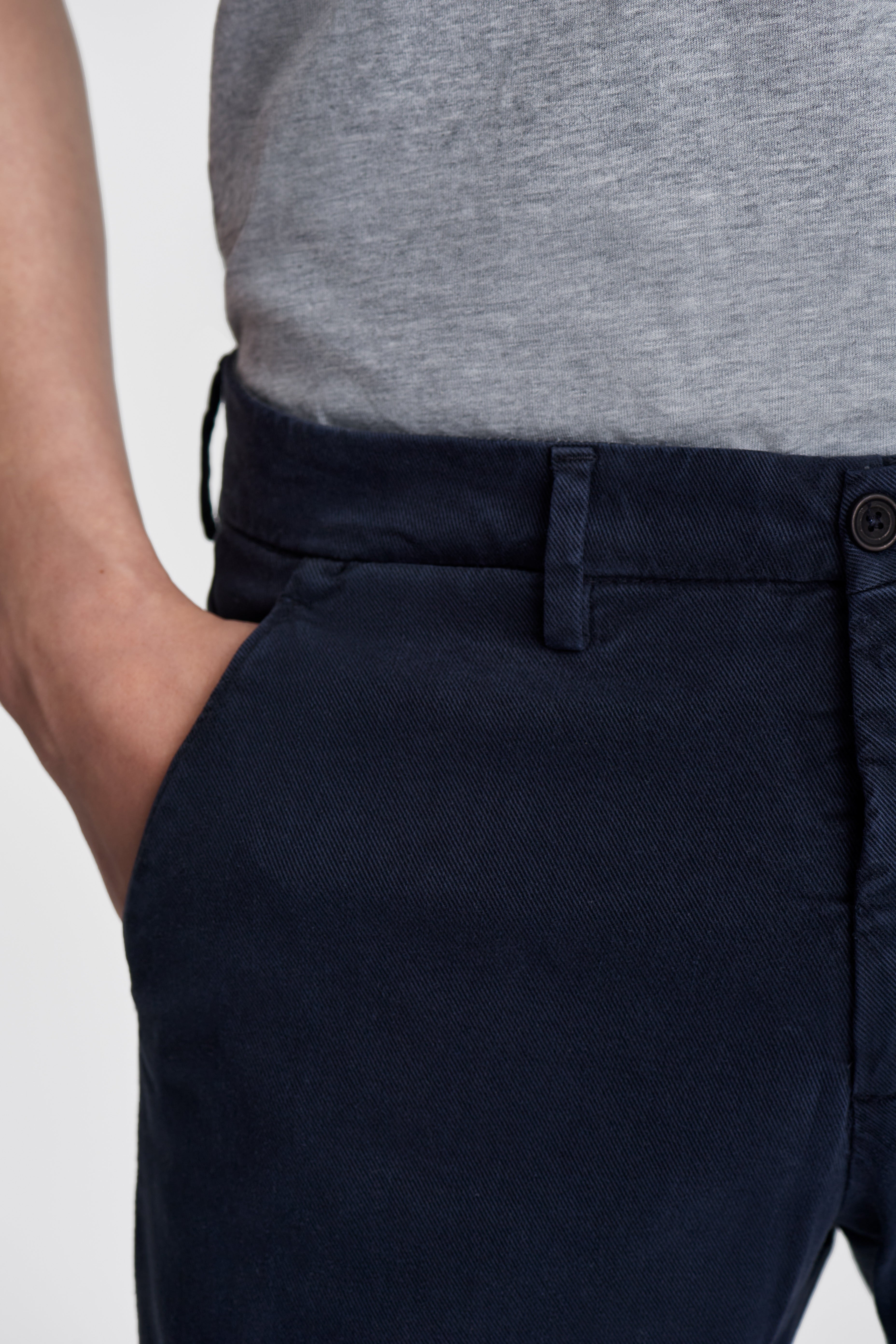 Cotton Flat Front Slim Fit Chinos Navy Model Pocket Image
