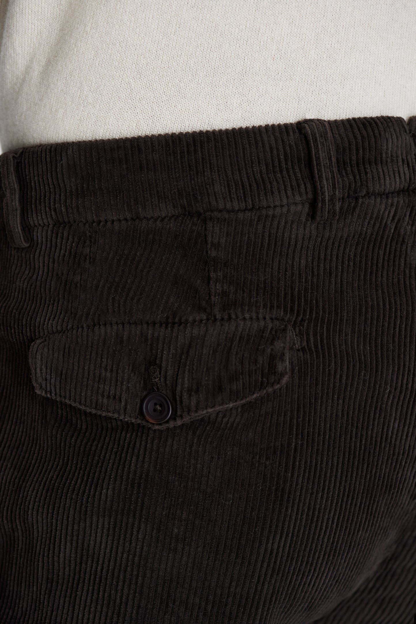Corduroy Cargo Trousers Dark Brown Model Back Pocket Image