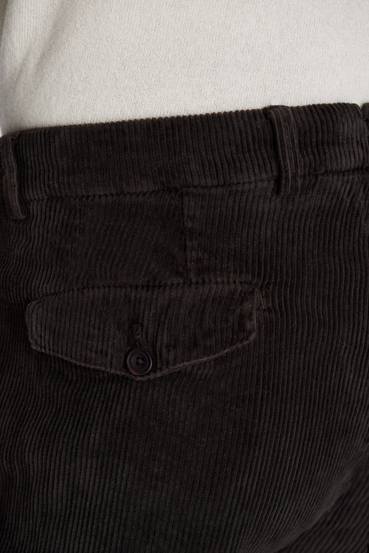 Corduroy Cargo Trousers Dark Brown Model Back Pocket Image