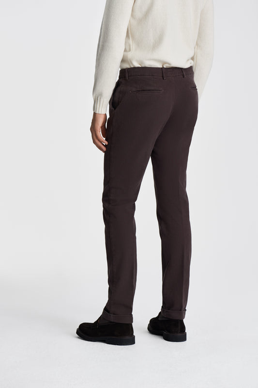 Cotton Single Pleat Chinos Brown Model Cropped Back Image