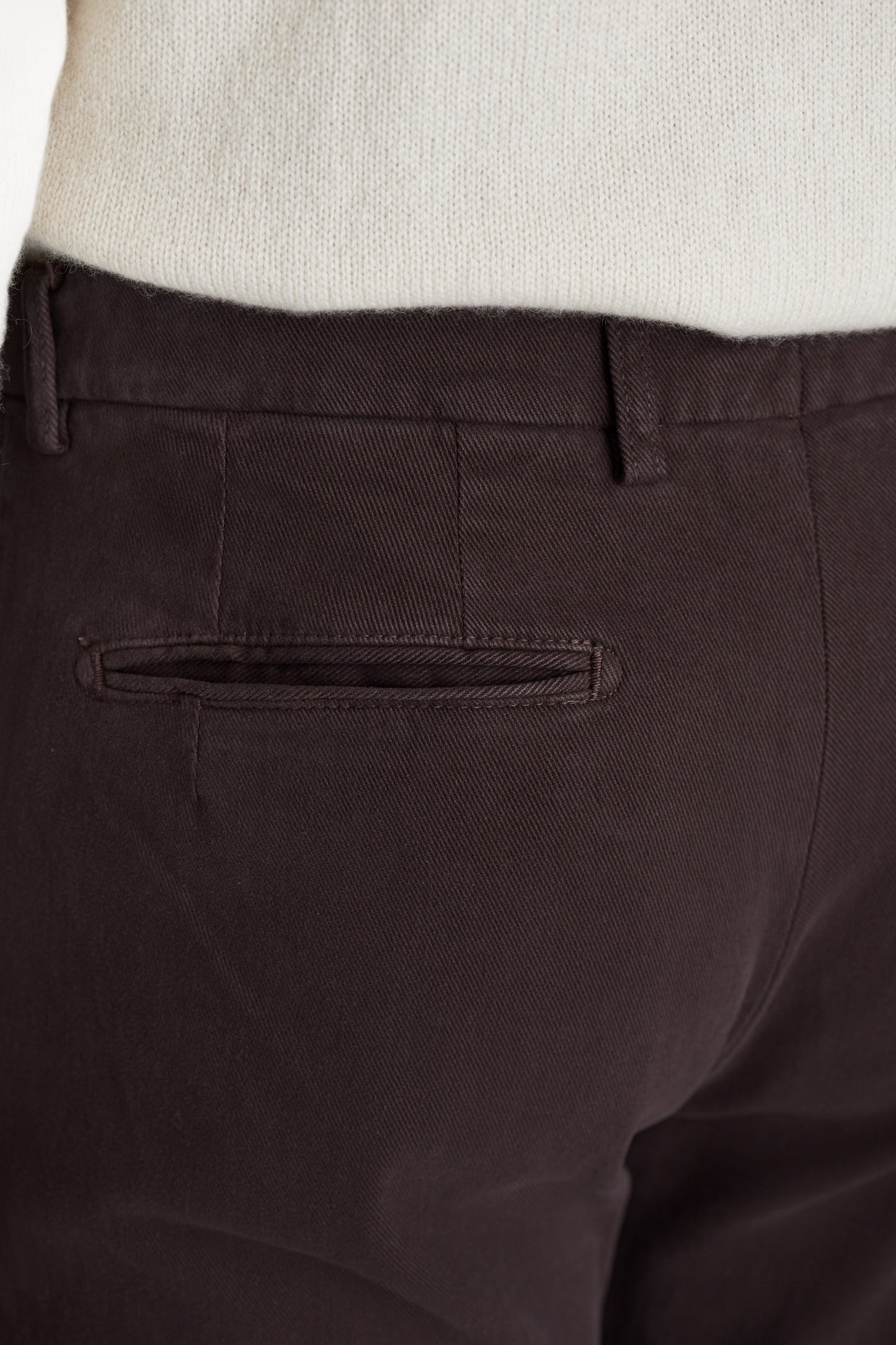 Cotton Single Pleat Chinos Brown Model Back Pocket Image