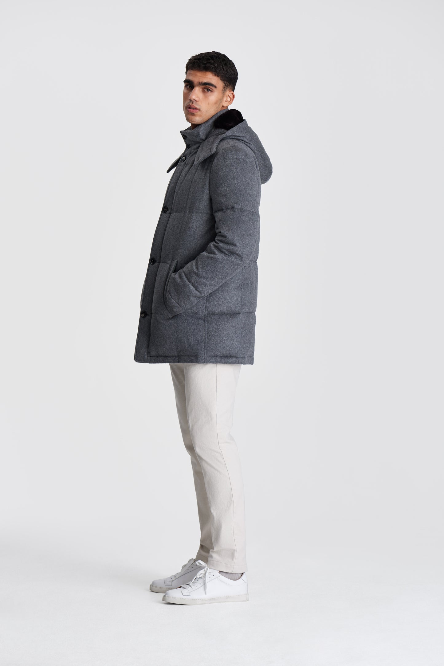 Cashmere Quilted Parka Grey Model Image