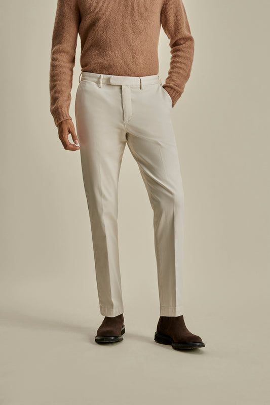 Cotton Easy Fit Flat Front Chinos White Model Cropped Image