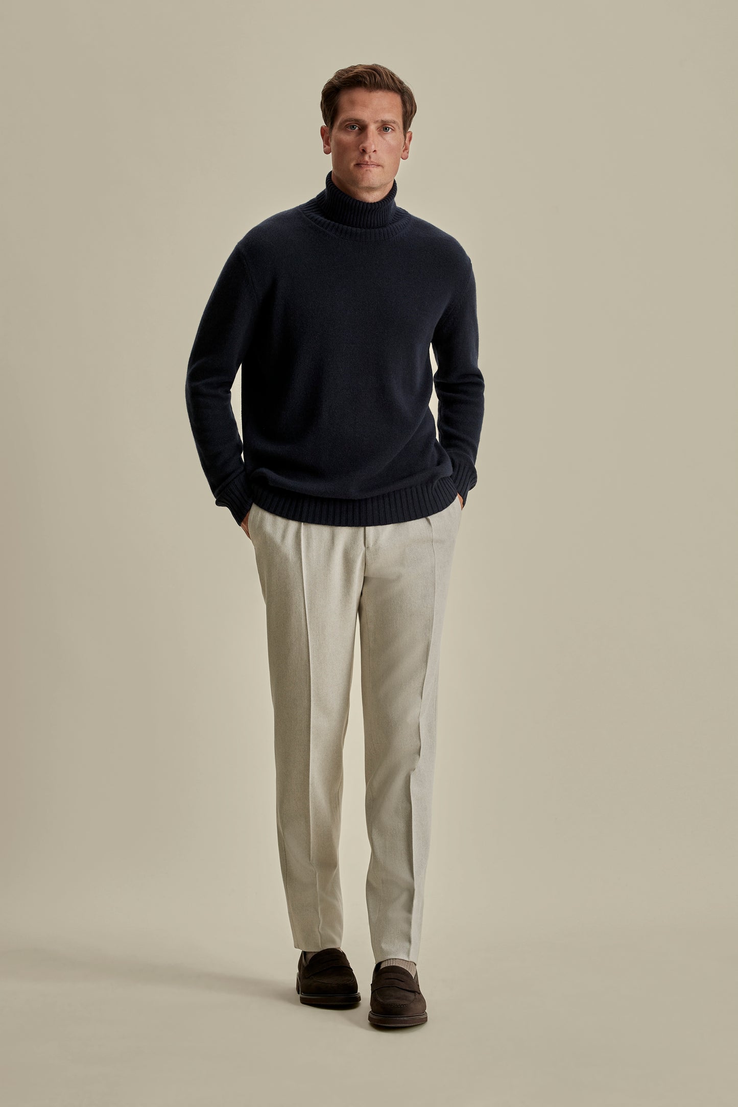 Cashmere Roll Neck Sweater Navy Model Image