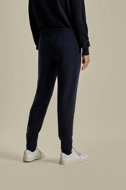 Cashmere Track Pants Navy Model Cropped Back Image