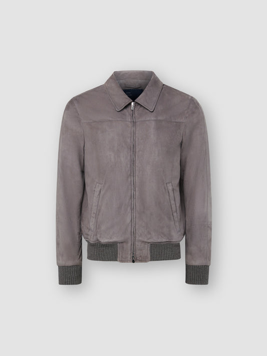 Suede Shirt Collar Jacket Grey Product Image