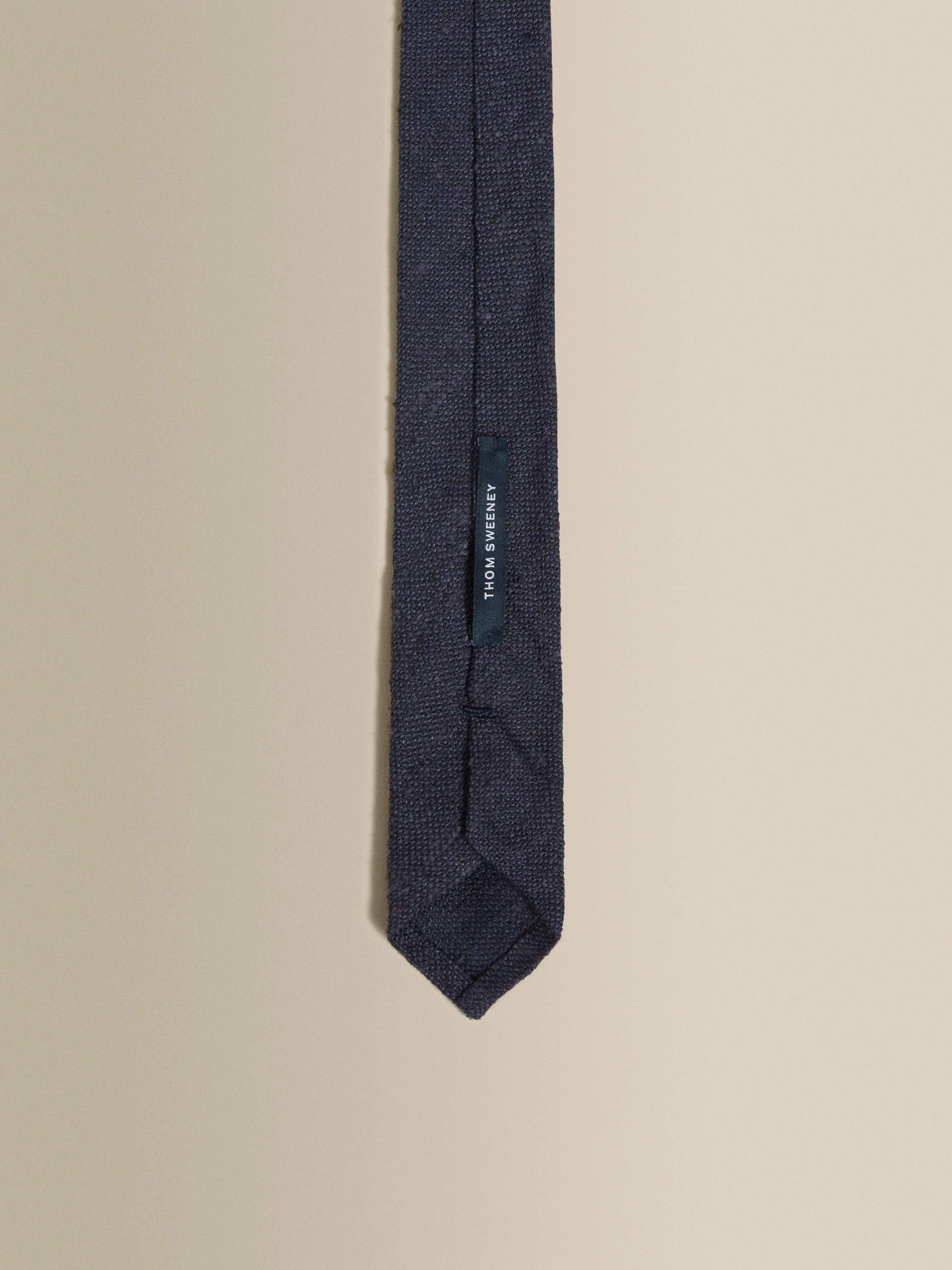 Frederick Thomas Designer Linen Men's Tie – Dark Navy Blue Plain Skinny Textured