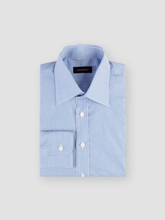 Lecce Collar Cotton Shirt Navy Bengal Stripe Product Folded Collar Folded