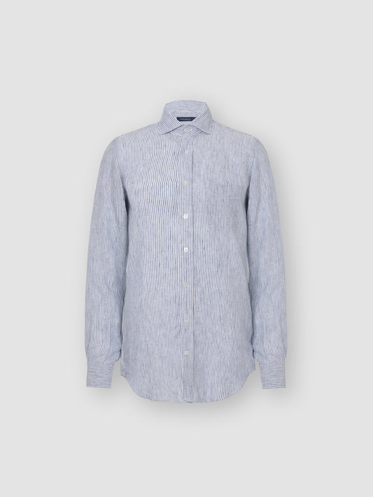 Striped Cutaway Collar Linen Shirt Navy Striped Product Image
