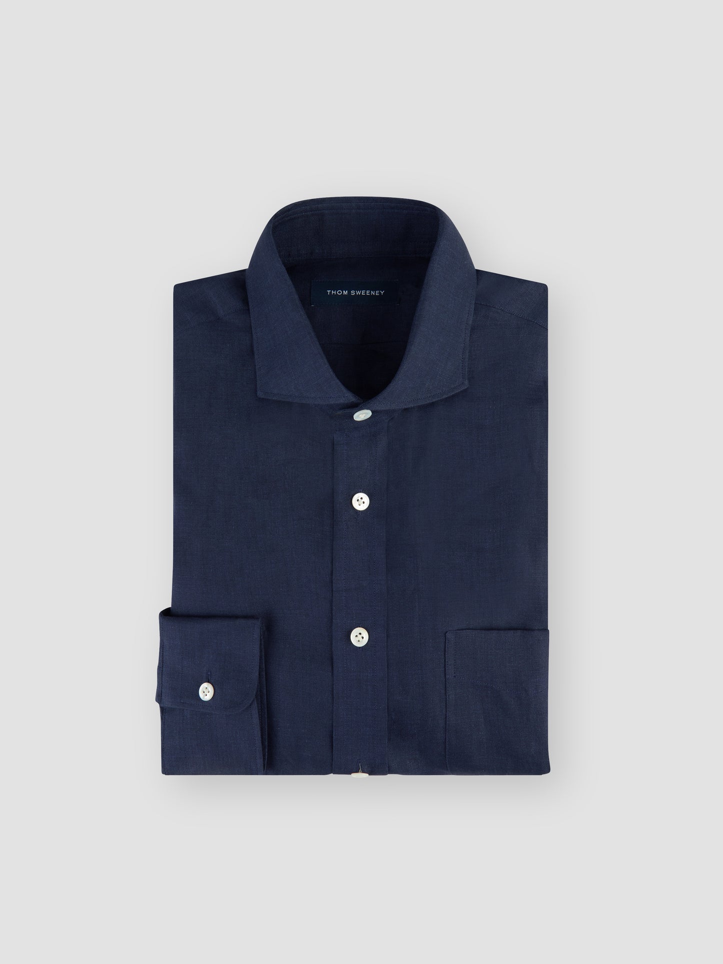 Cutaway Collar Linen Shirt Dark Navy Product Folded