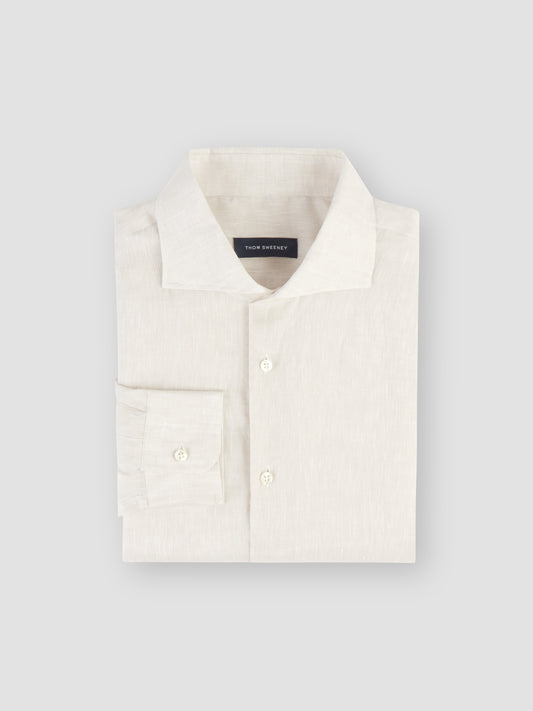 Cutaway Collar Linen Shirt Beige Product Folded