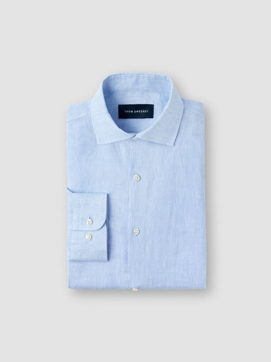 Cutaway Collar Linen Shirt Slate Product Folded