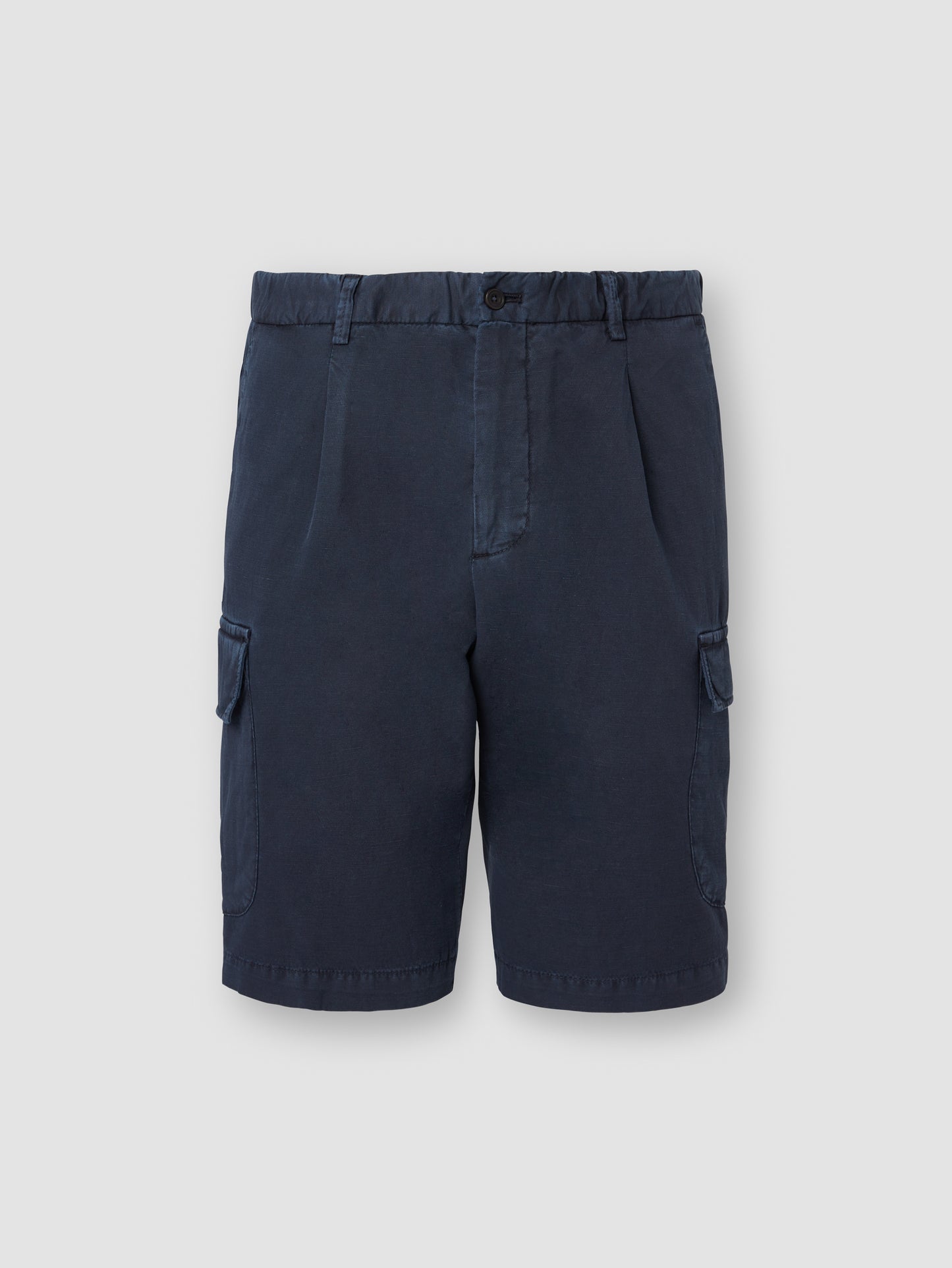Cotton Drill Pleated Cargo Shorts Navy Product Image
