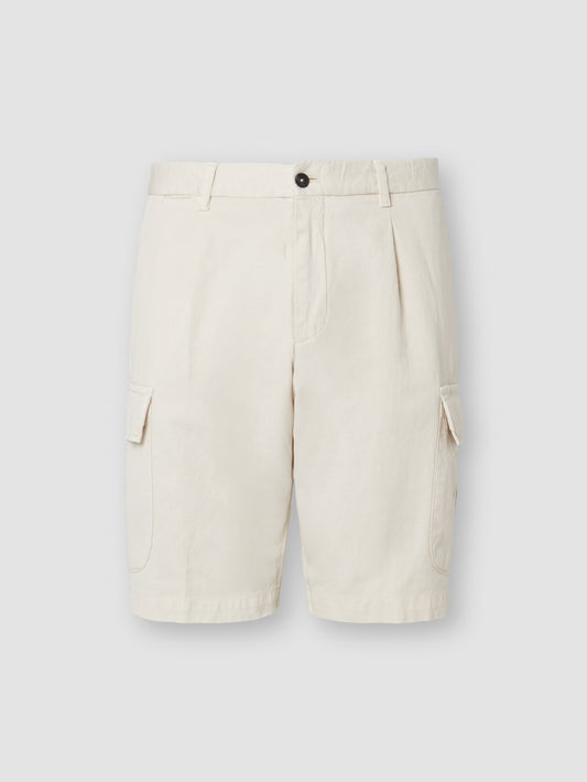 Cotton drill Pleated Cargo Shorts Stone Product Image