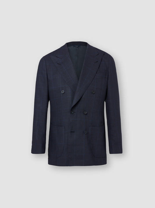 Unstructured Double Breasted Wool Peak Lapel Suit Navy Jacket Product Image