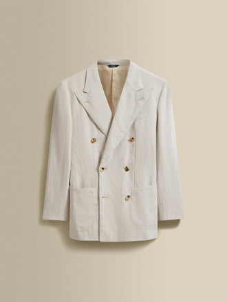 Unstructured Double Breasted Linen Peak Lapel Suit Beige Jacket Product Flat