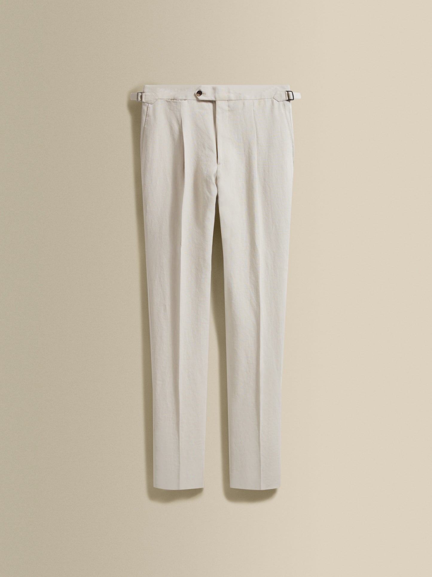 Unstructured Double Breasted Linen Peak Lapel Suit Beige Trouser Product Flat