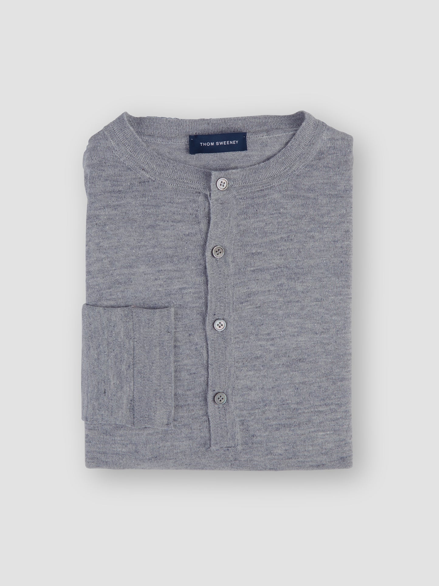 Long Sleeve Linen Henley T-Shirt Grey Product Folded