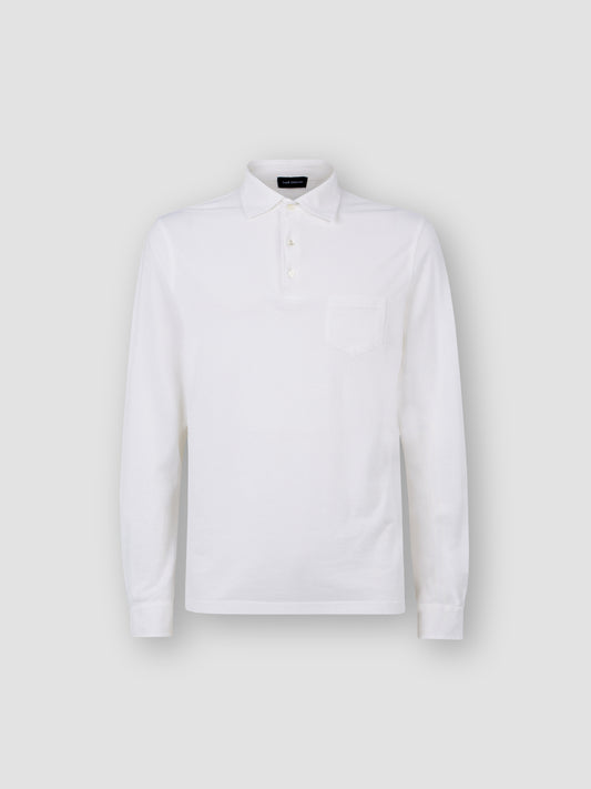 Long Sleeve Cotton Pique Polo Shirt White Product