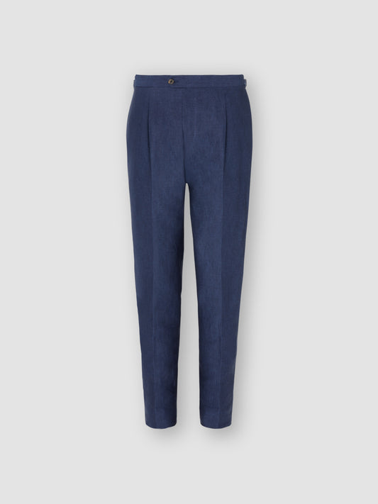 Linen Single Pleat Trousers Navy Product Image