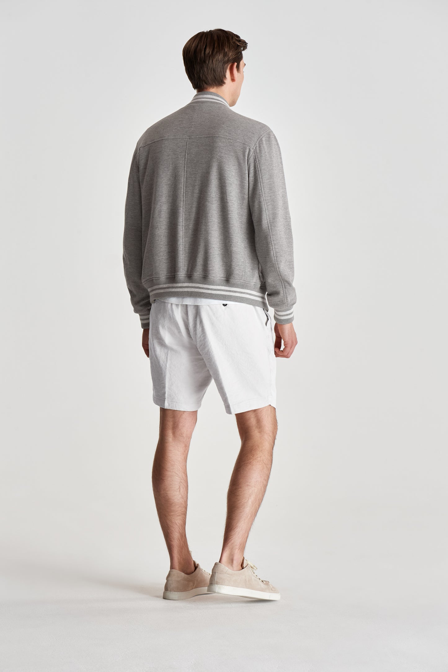 Linen Jersey Pleated Shorts White Model Back Full Length Image