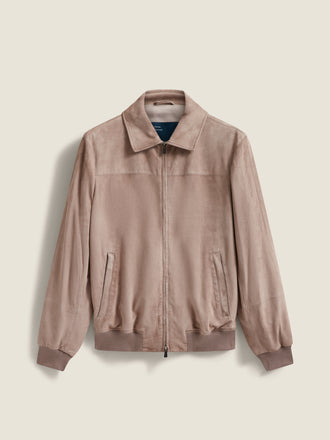 Suede Shirt Collar Bomber Jacket Taupe Product Image