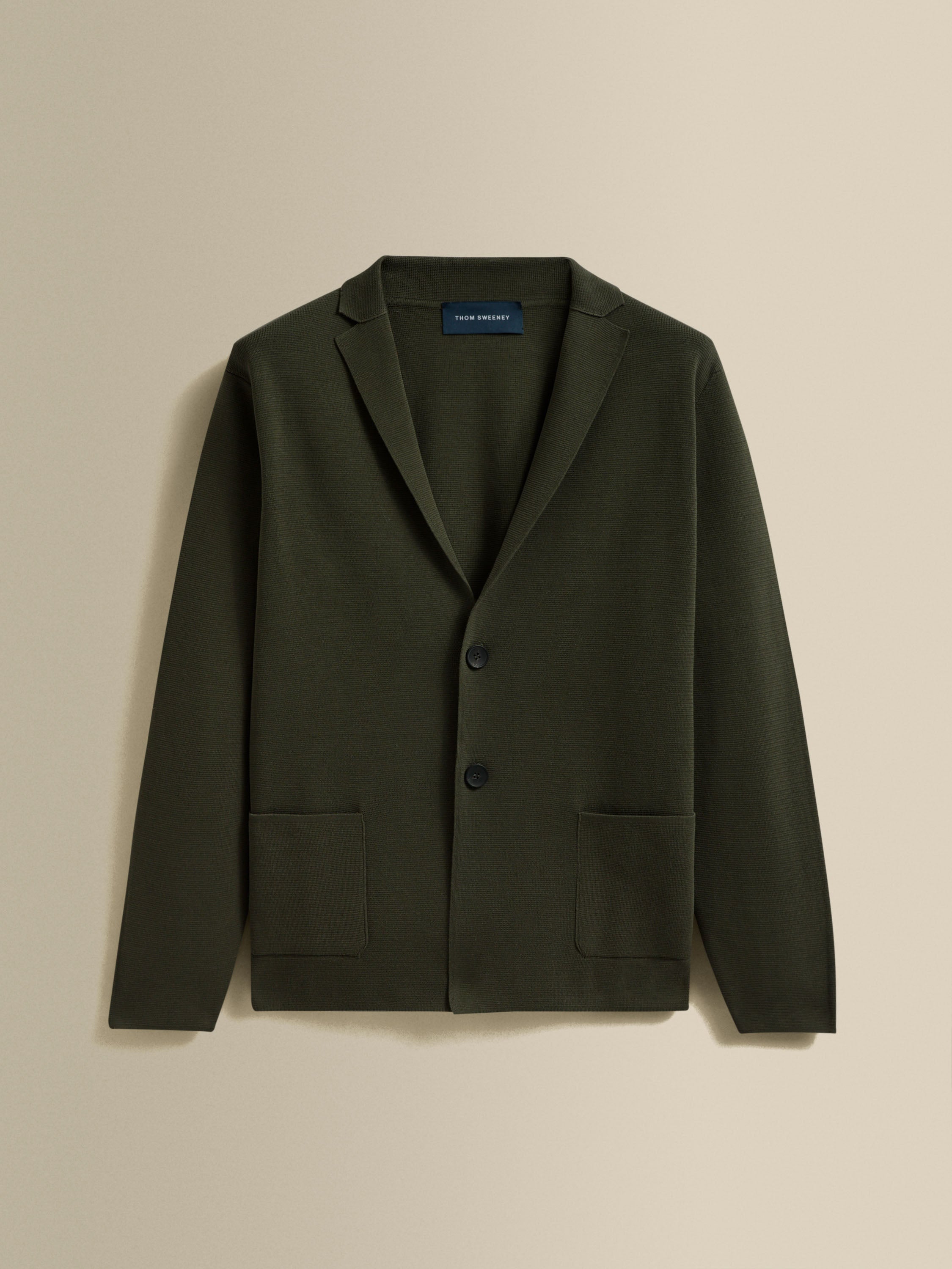 Crepe Cotton Single Breasted Knitted Blazer Military Green Product Image