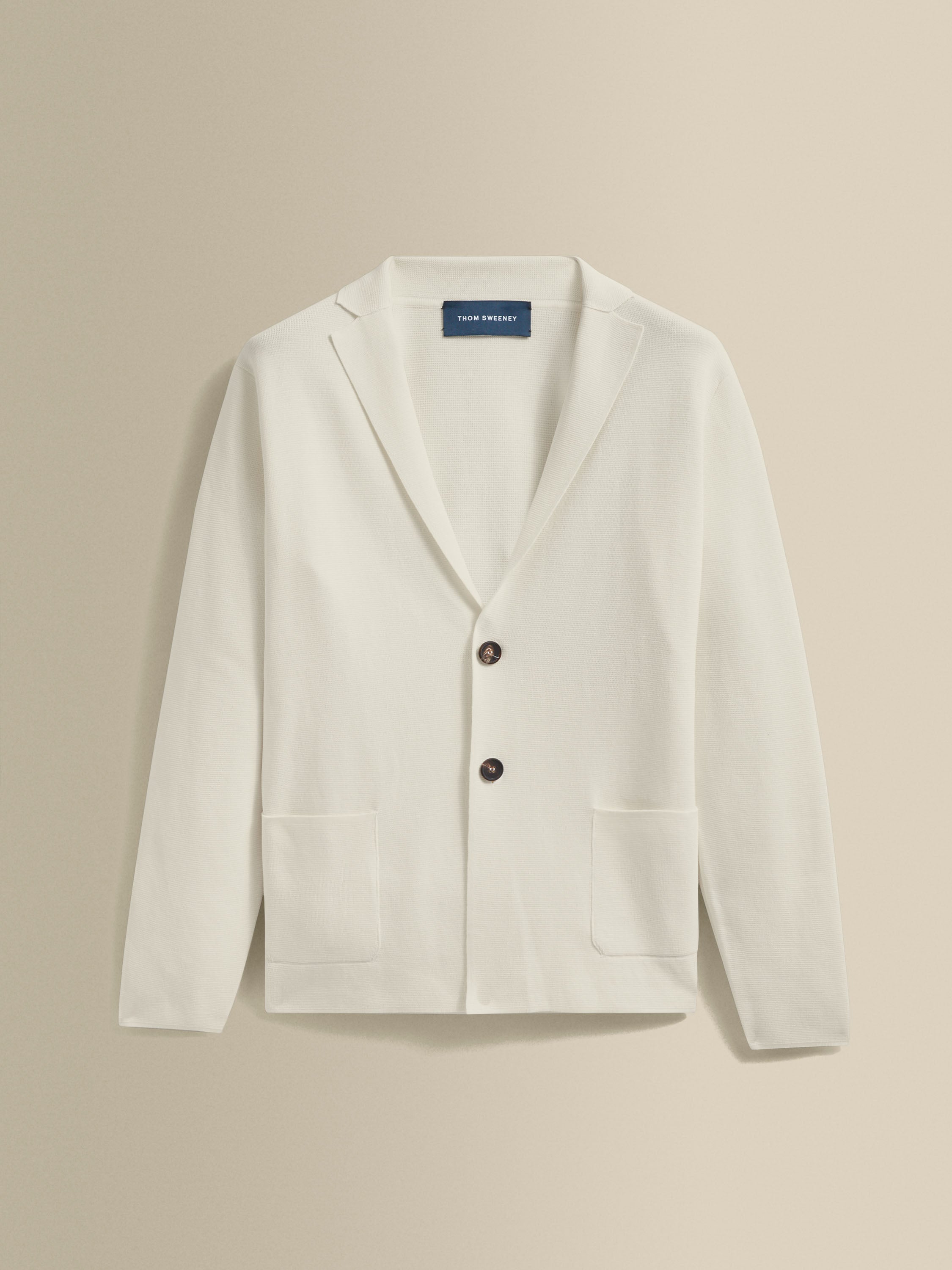Crepe Cotton Single Breasted Knitted Jacket Off White Product Image
