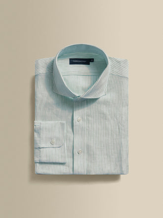 Linen Striped Cutaway Collar Shirt Green Stripe Product Image
