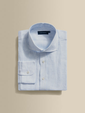 Linen Striped Cutaway Collar Shirt Blue Stripe Product Image